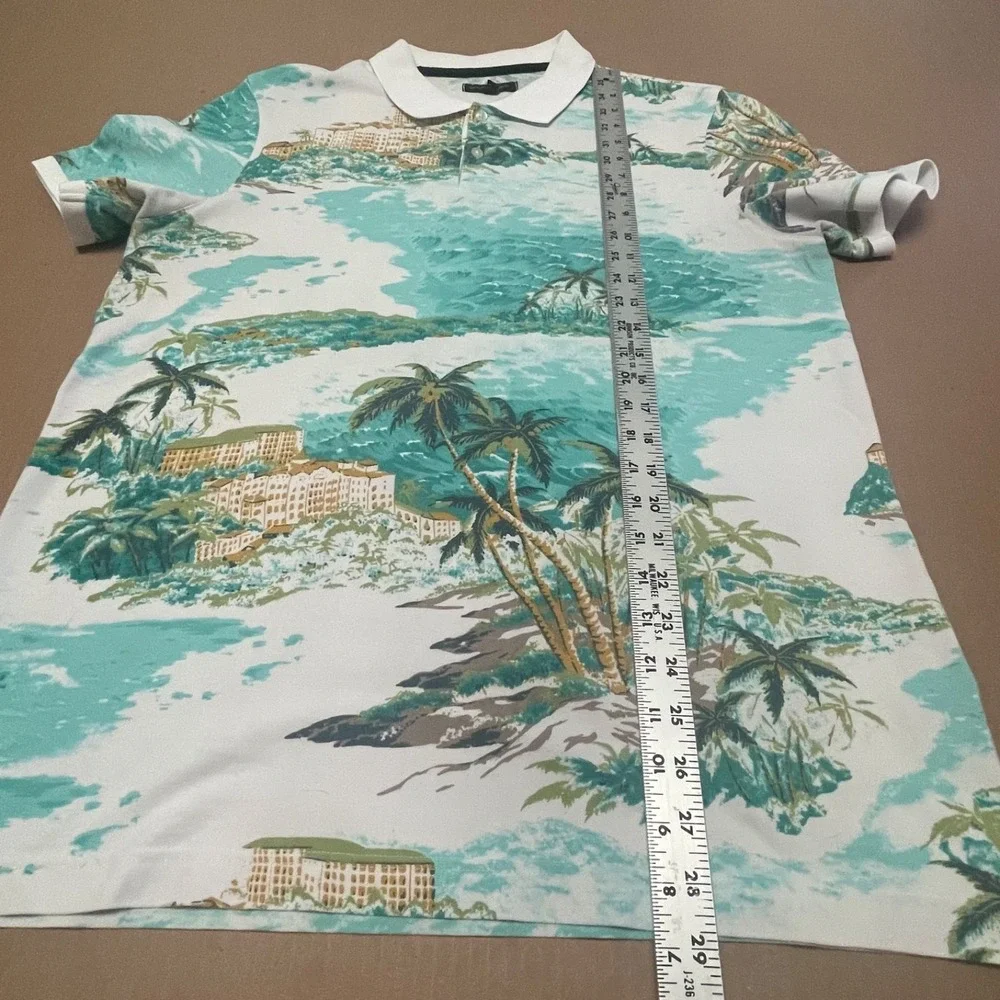 Banana Republic Hawaiian Tropical Mens Polo Shirt Size Large  Cotton White Blue